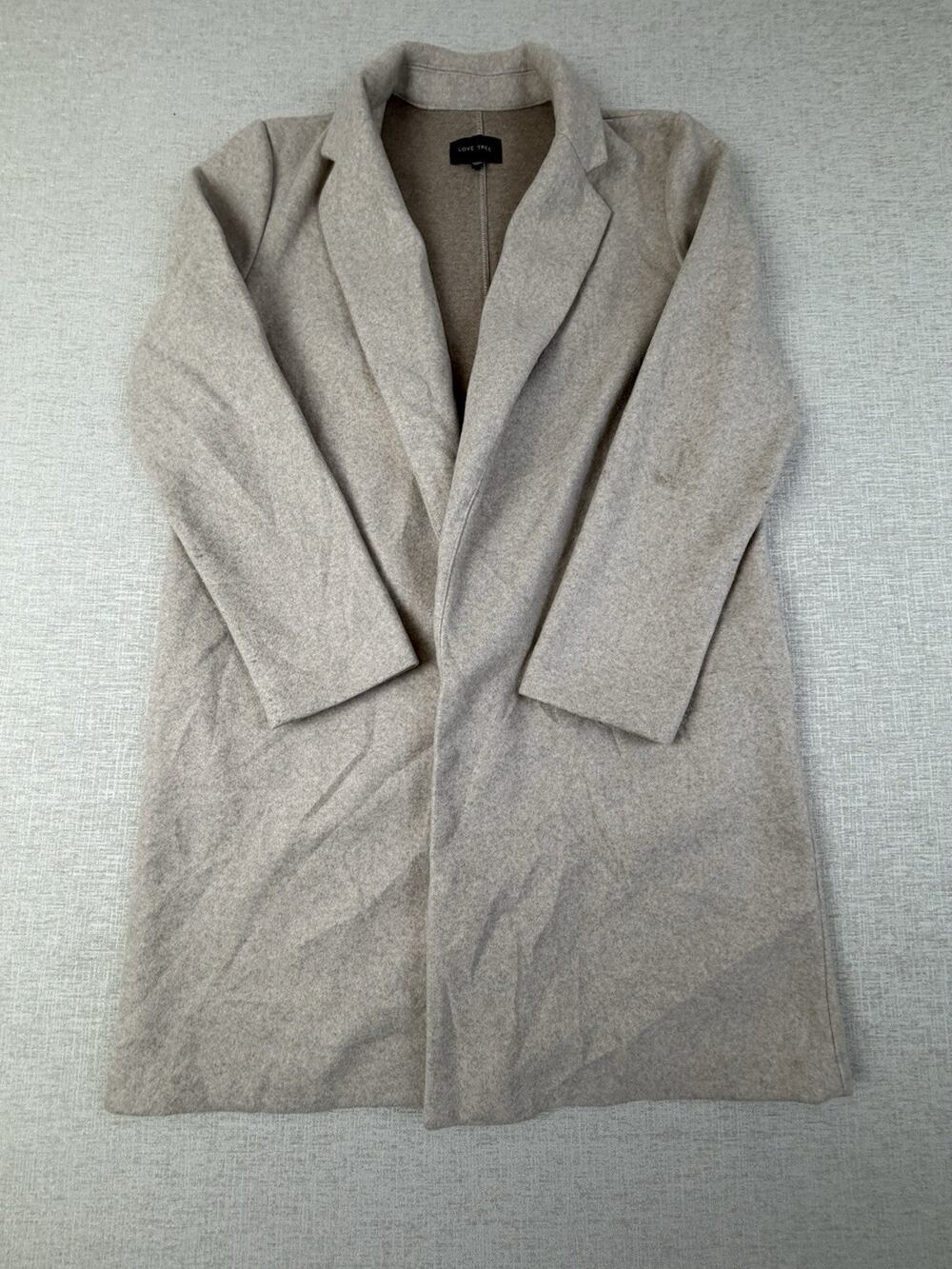 Love Tree Women’s XL Beige Open Front Duster Coat Longline Blazer Pockets